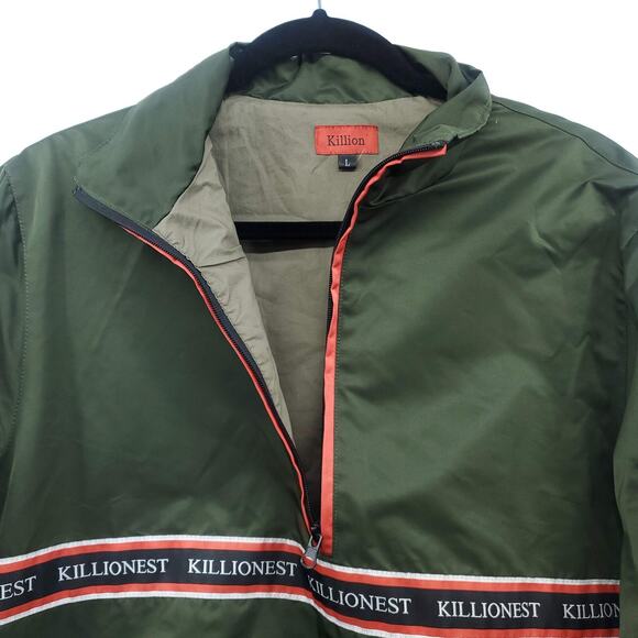 Killion Anorak Windbreaker Jacket Mens Large Olive Half Zip Pockets Long Sleeve - Picture 3 of 11